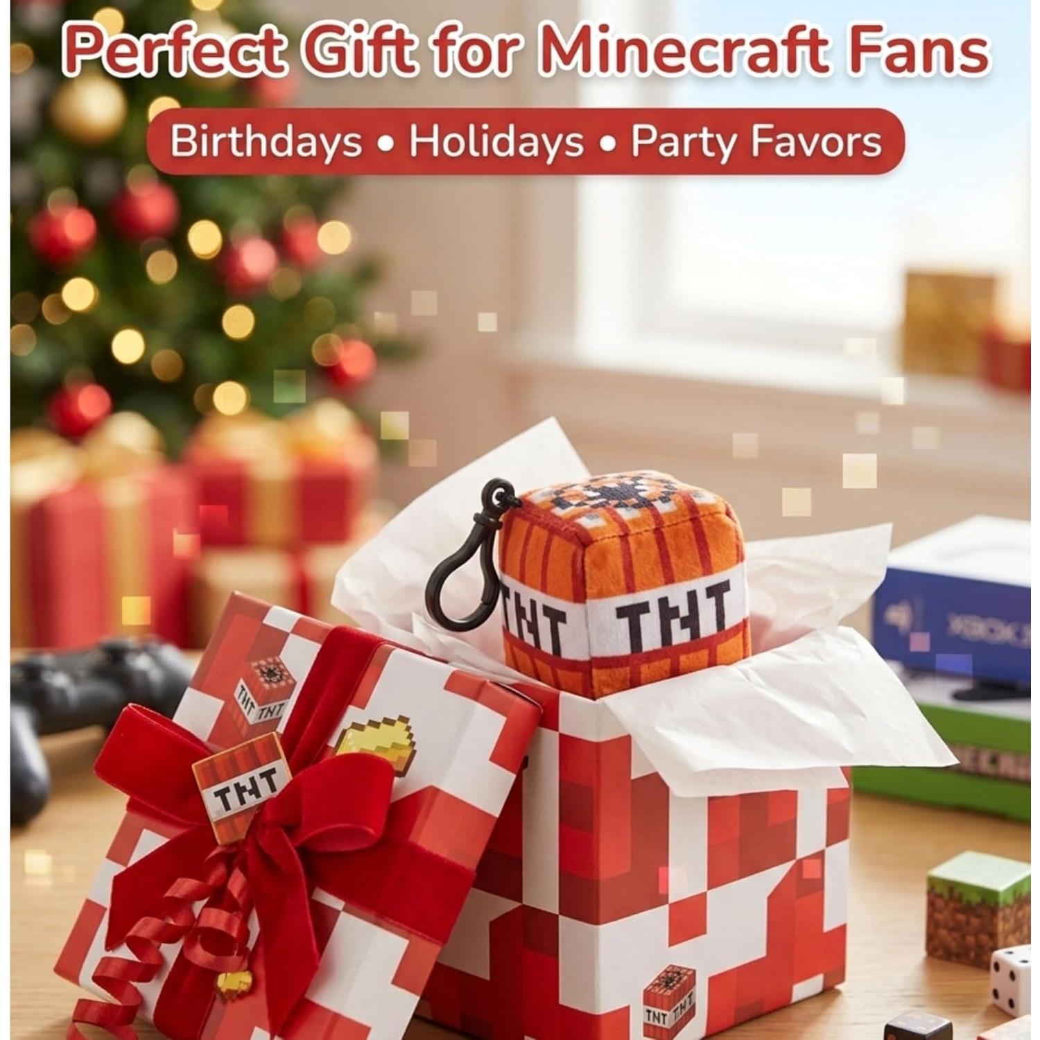 Minecraft Plush Cube Clip-On Keychain - Assorted