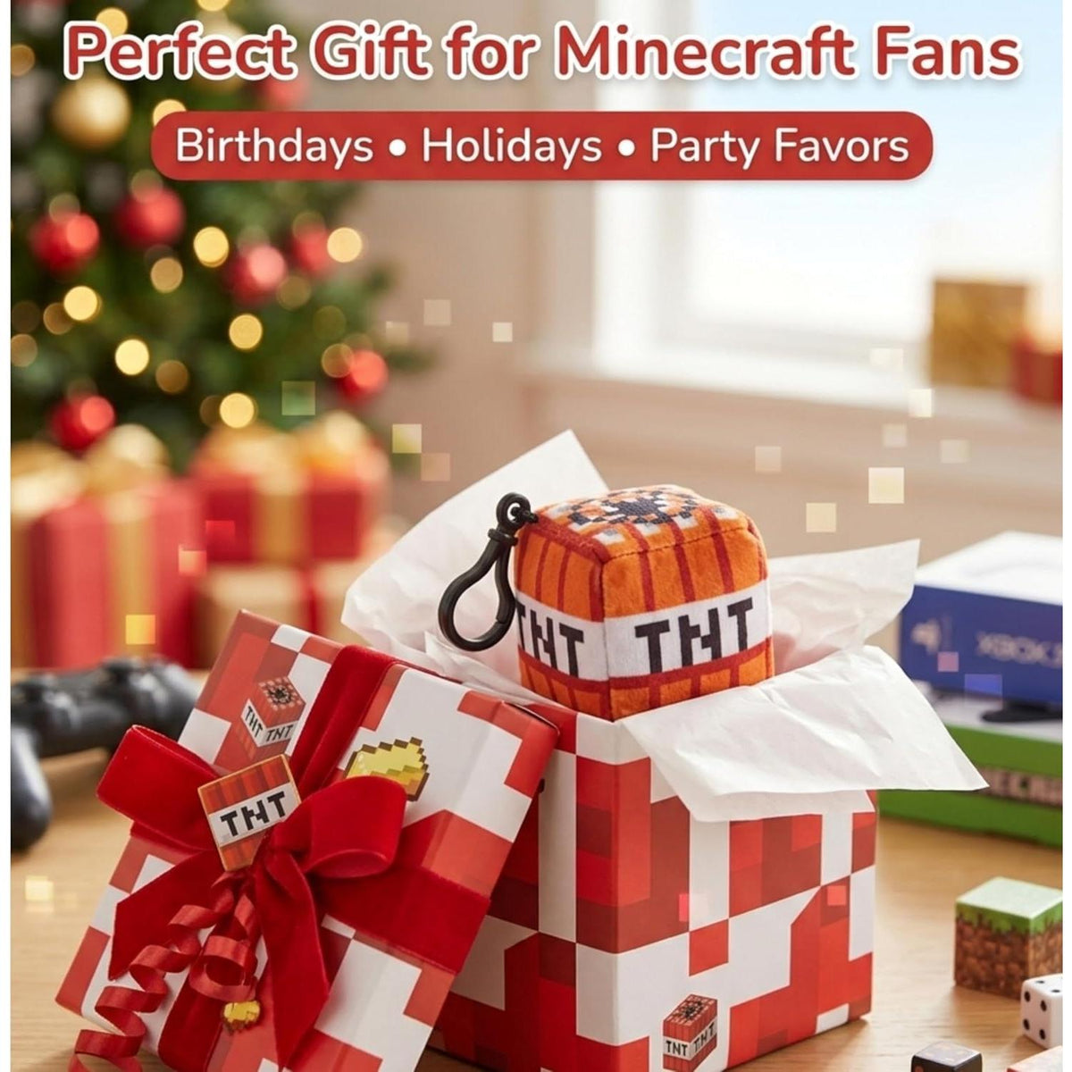 Minecraft TNT Kids Licensed Minecraft Plush Cube Clip-On Keychain – view 7