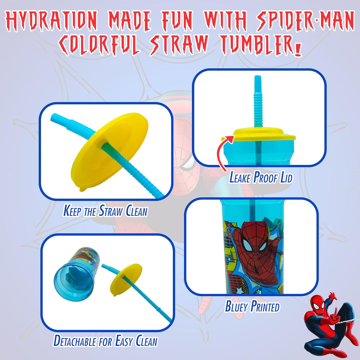 Spider-Man Kids Licensed Water Tumbler with Straw, 460ml – view 3