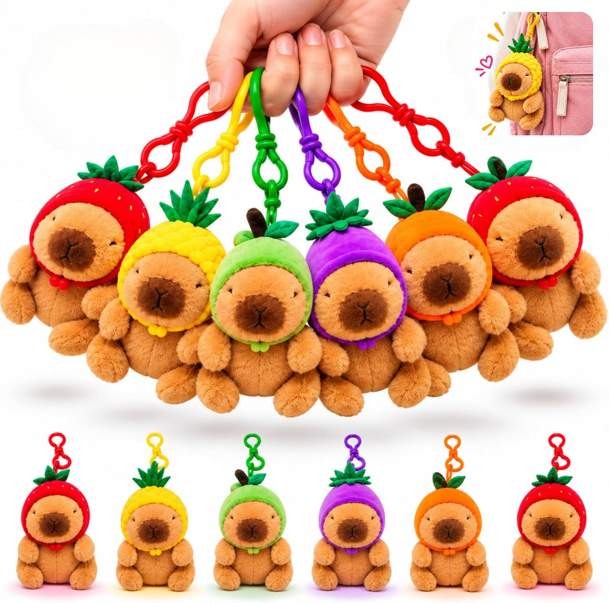 Softlings Capybara Clip On Plush 17cm with Fruit & Veg Hat