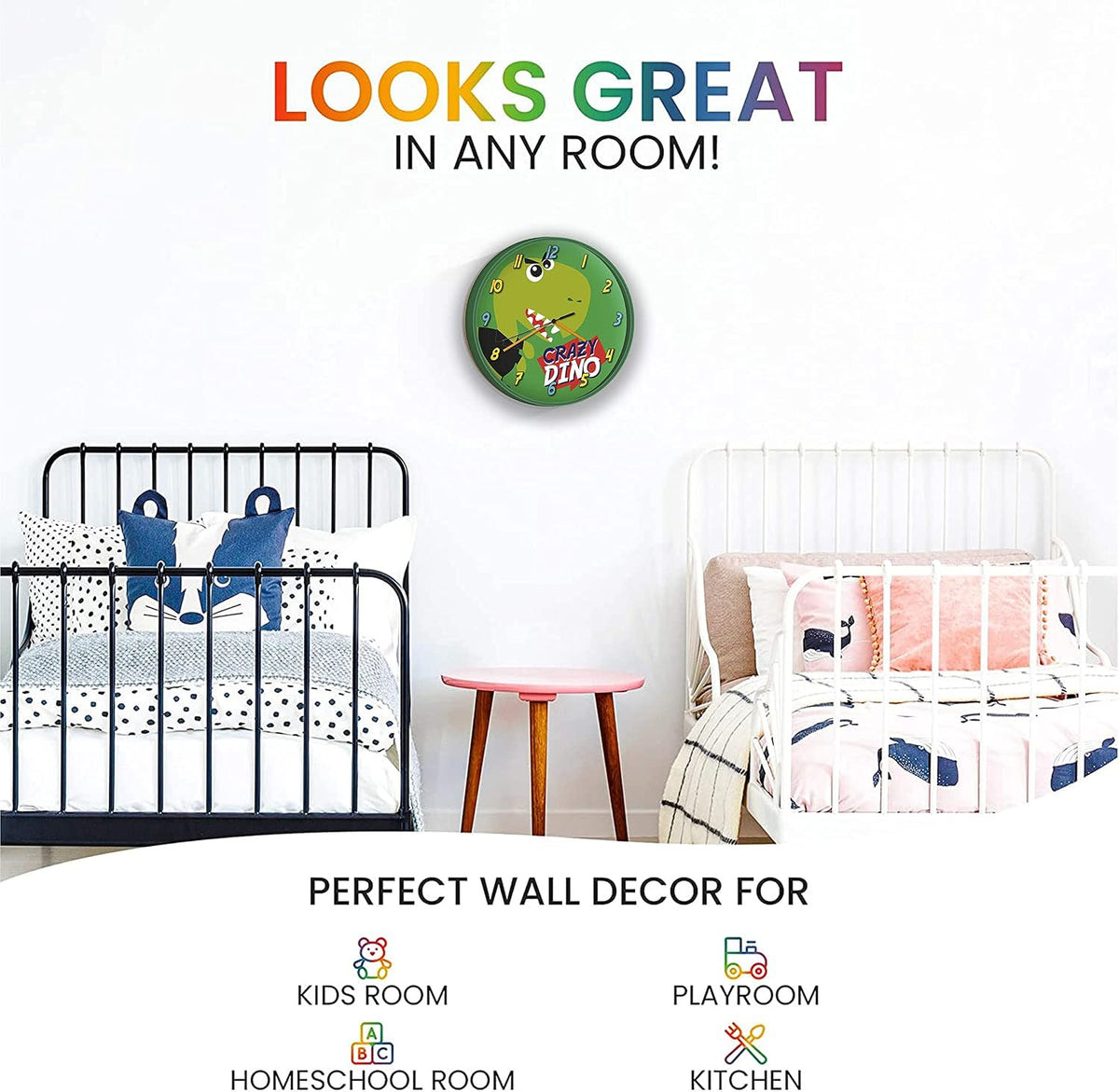 Crazy Dino Kids Licensed Round Wall Clock 25cm – view 3