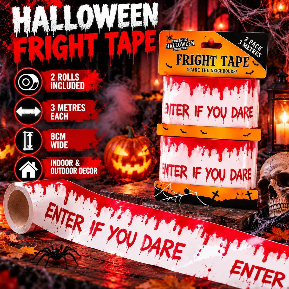 Halloween Fright Tape ENTER IF YOU DARE 2 Rolls