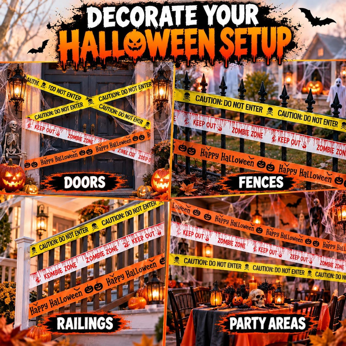 Halloween Fright Caution Tapes 3M x 6.5CM Each Spooky Party Decoration