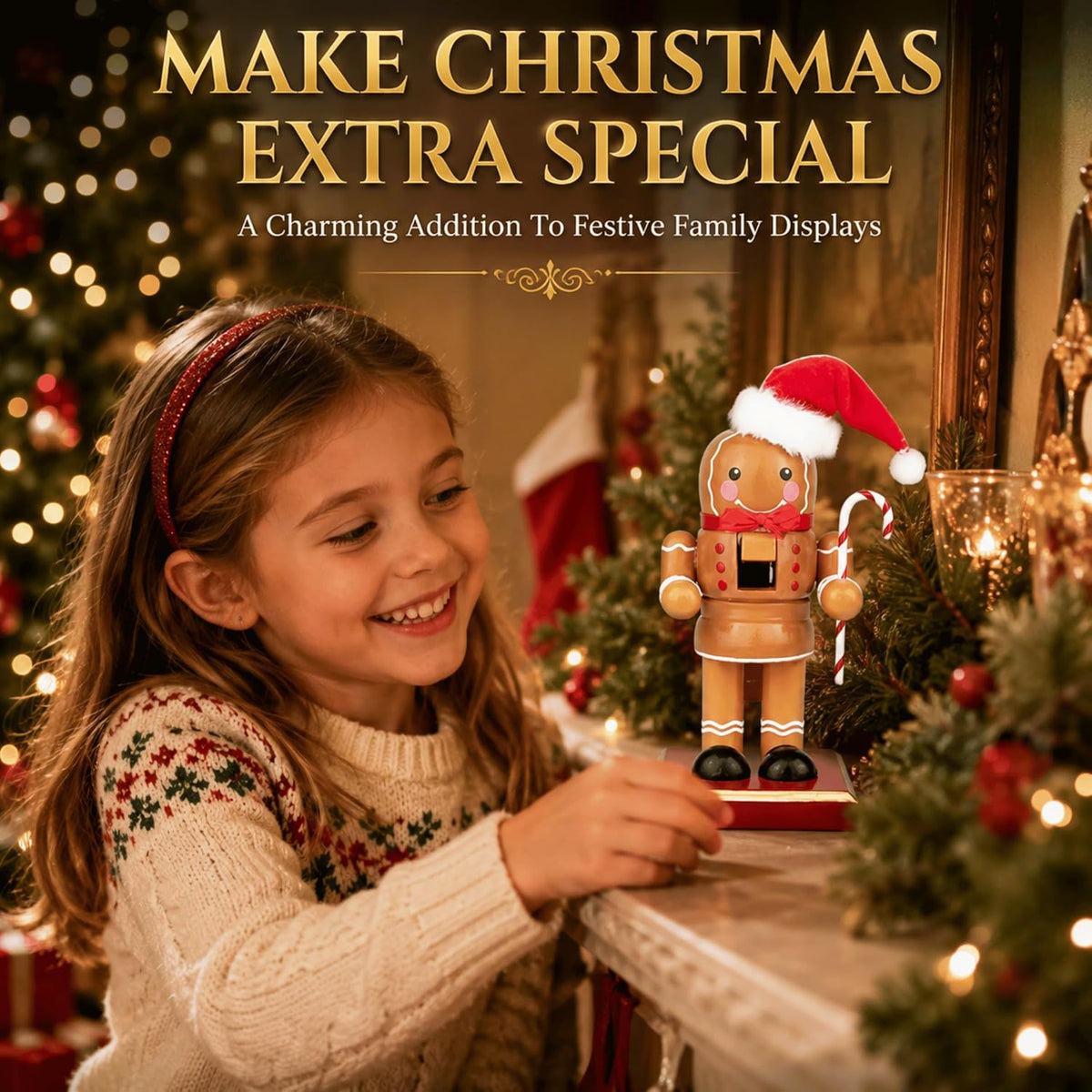 Wooden Gingerbread Christmas Nutcracker Figure Decoration 18cm