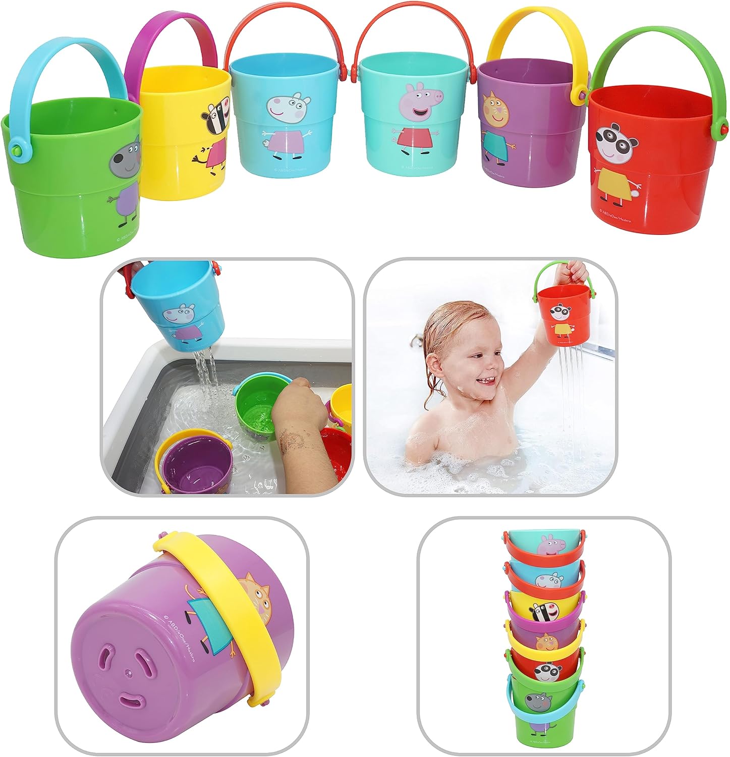 6Pcs Stackable Bath Cups Assorted Colours 11.5cm