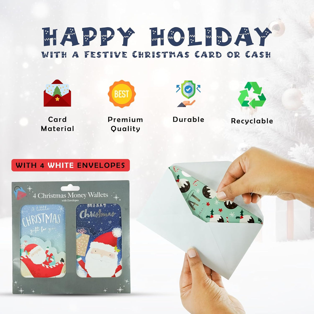 4Pcs Christmas Money Wallet Cards with Envelopes 16cm