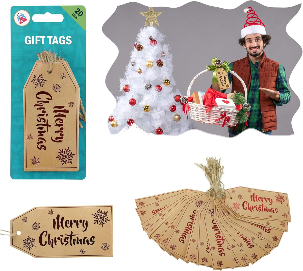 20Pcs Christmas Kraft Gift Tags with Jute String