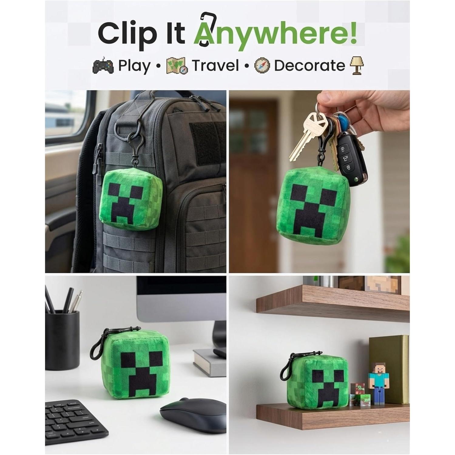 Minecraft Plush Cube Clip-On Keychain - Assorted