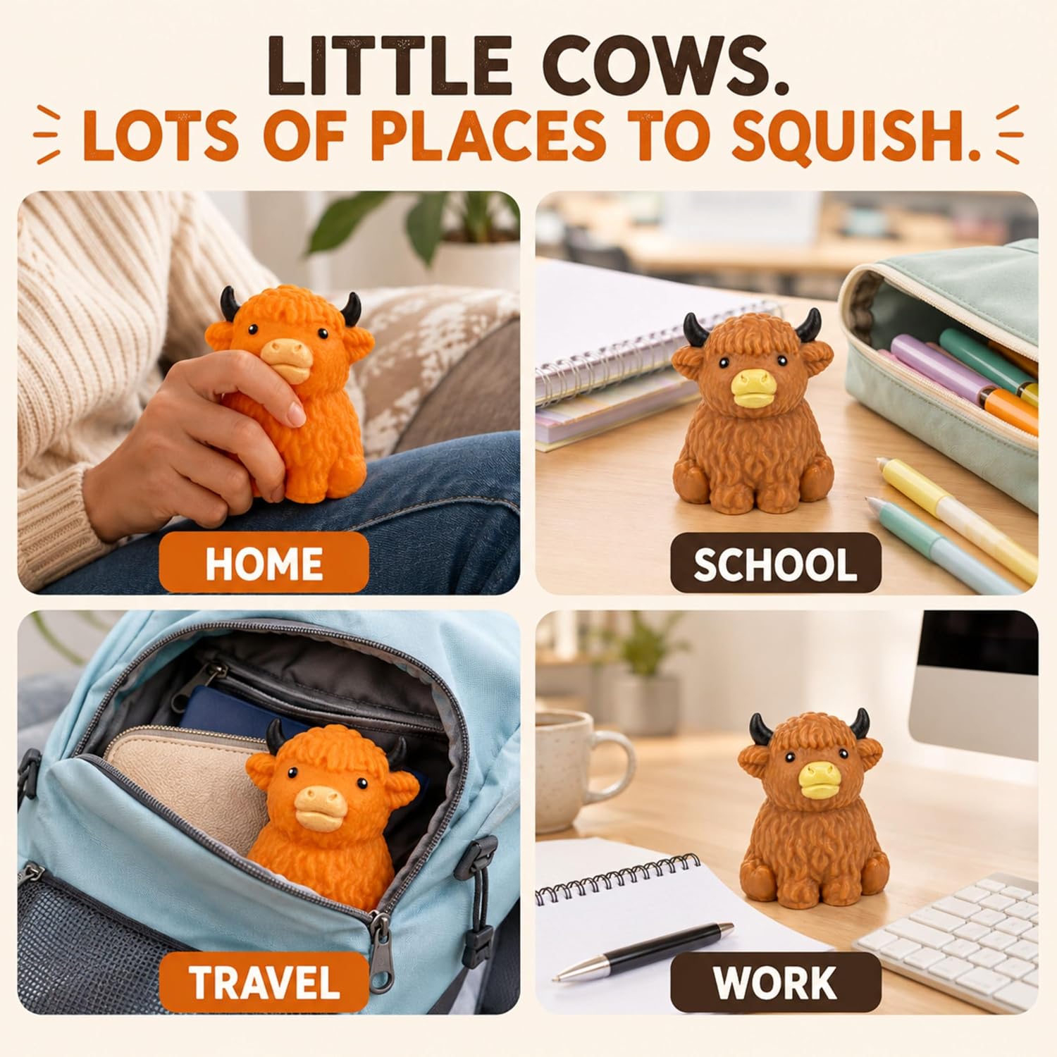 Random Highland Cow Squishy Fidget Toy - 9cm