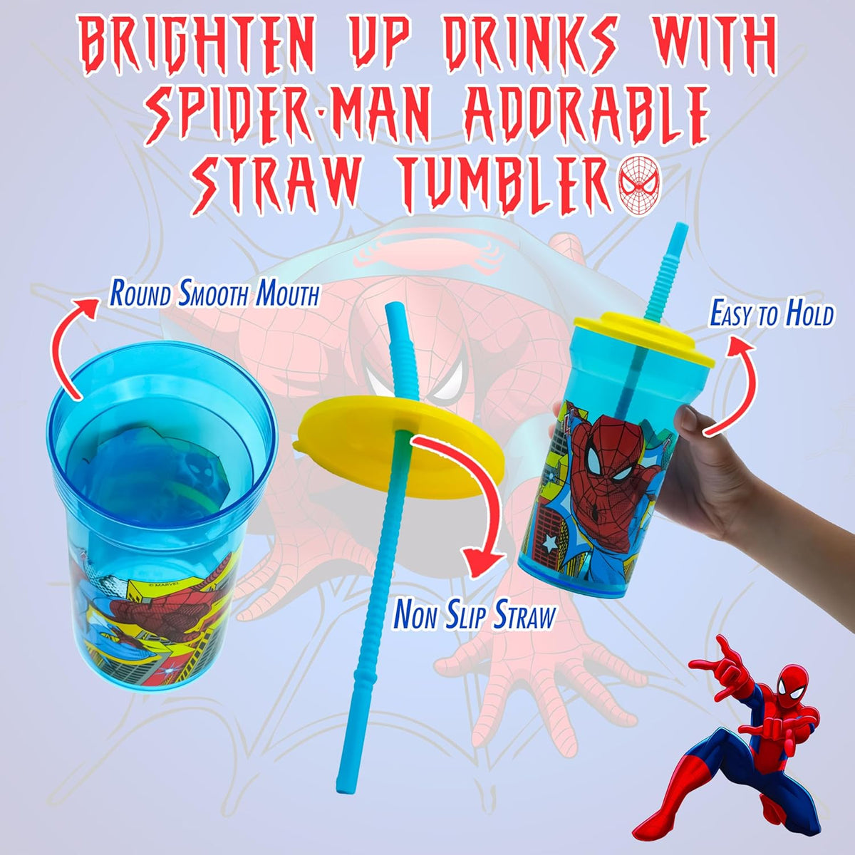 Spider-Man Kids Licensed Water Tumbler with Straw, 460ml – view 2