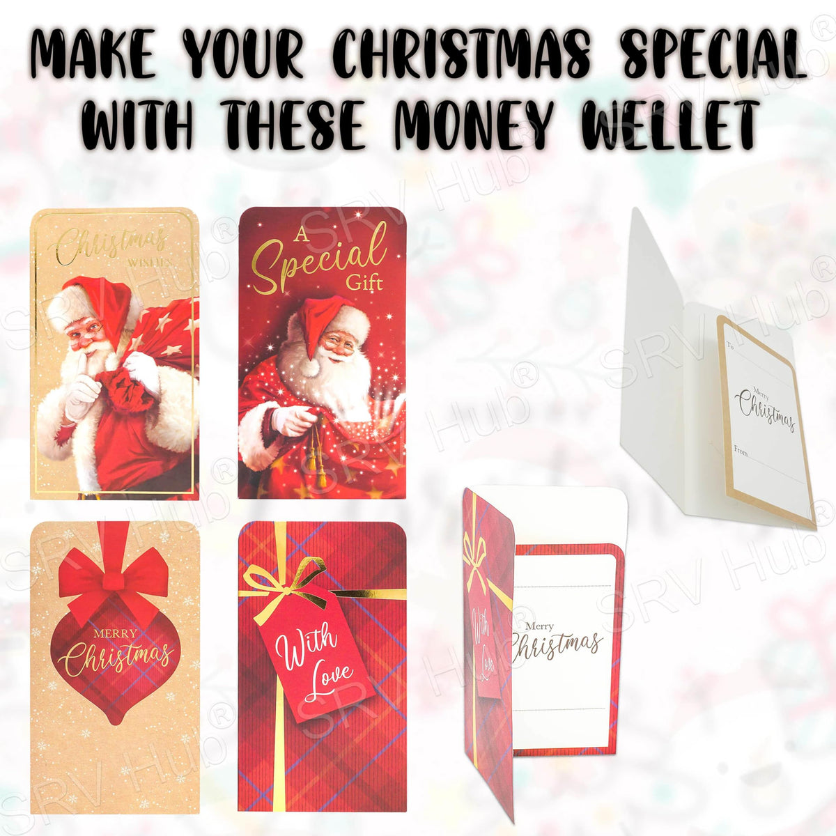 Traditional Christmas Money Wallet Cards 4Pcs with Envelopes