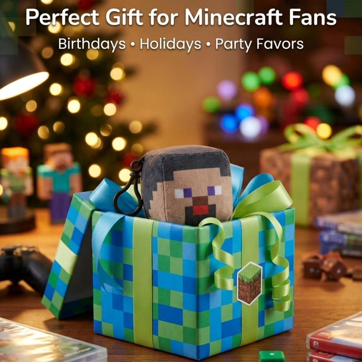 Minecraft Steve Kids Licensed Minecraft Plush Cube Clip-On Keychain – view 7