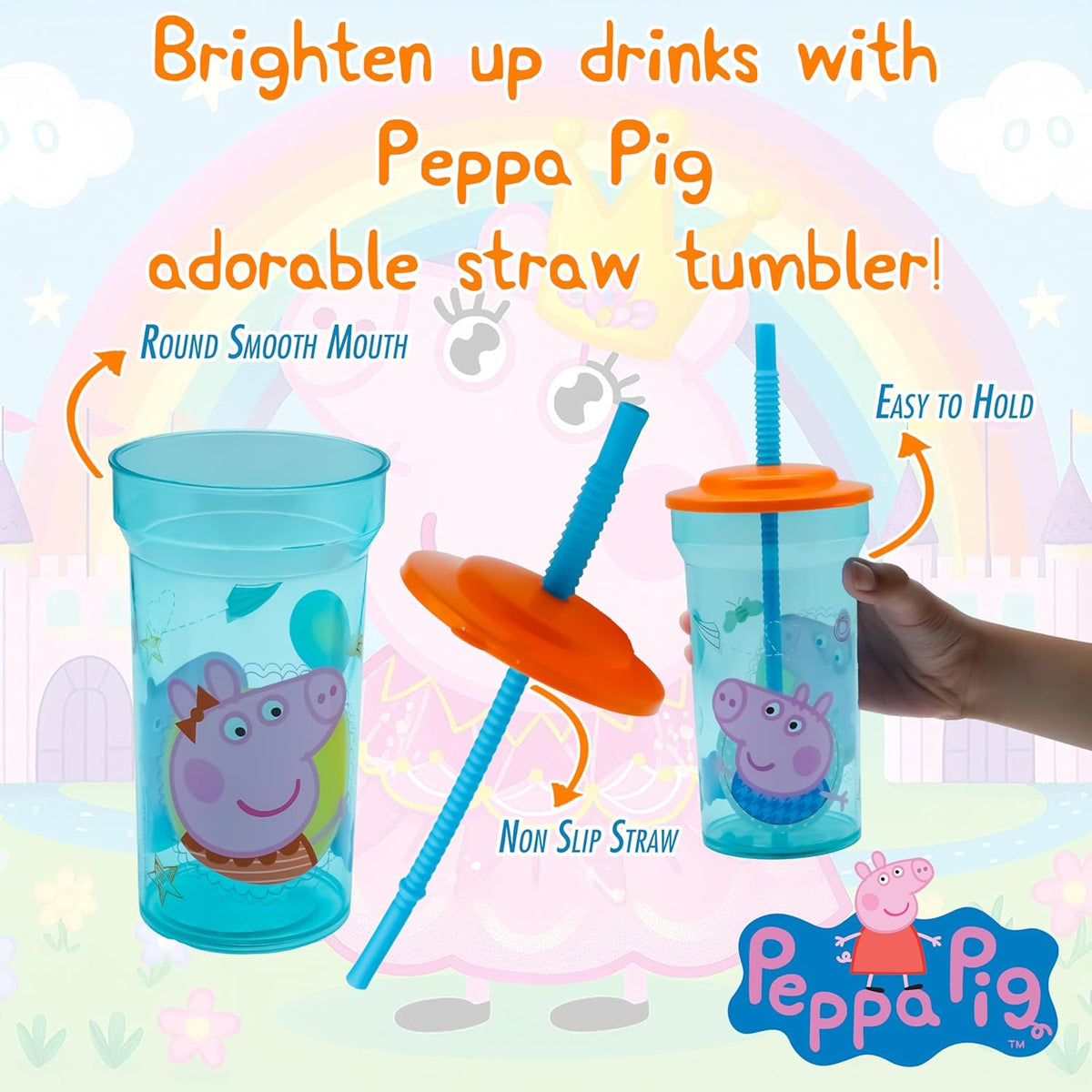 Peppa Pig Kids Licensed Water Tumbler with Straw, 460ml – view 3