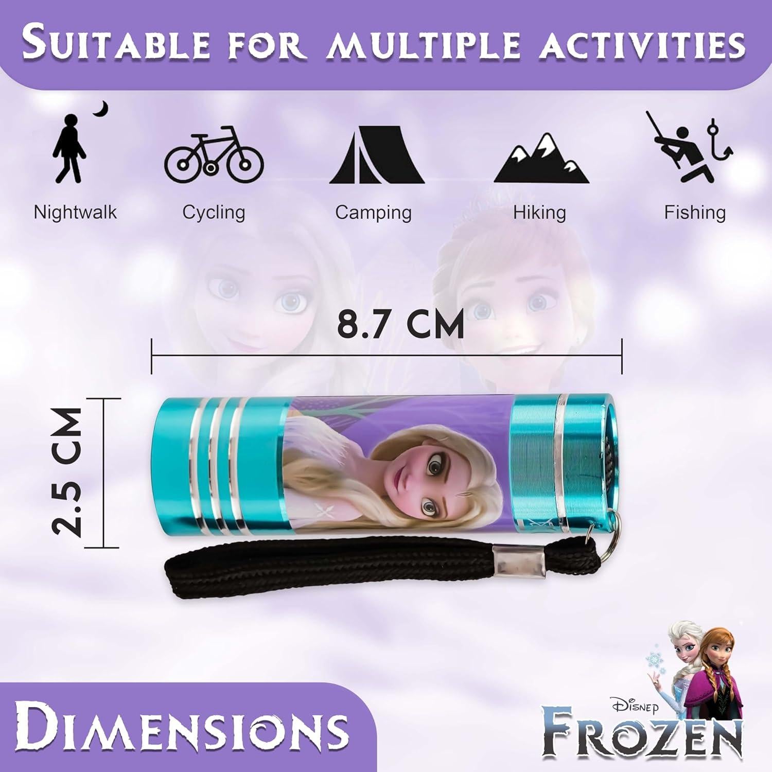 Kids Character LED Torch – Aluminium Flashlights with Batteries Included, Wrist Strap & Non-Slip Grip