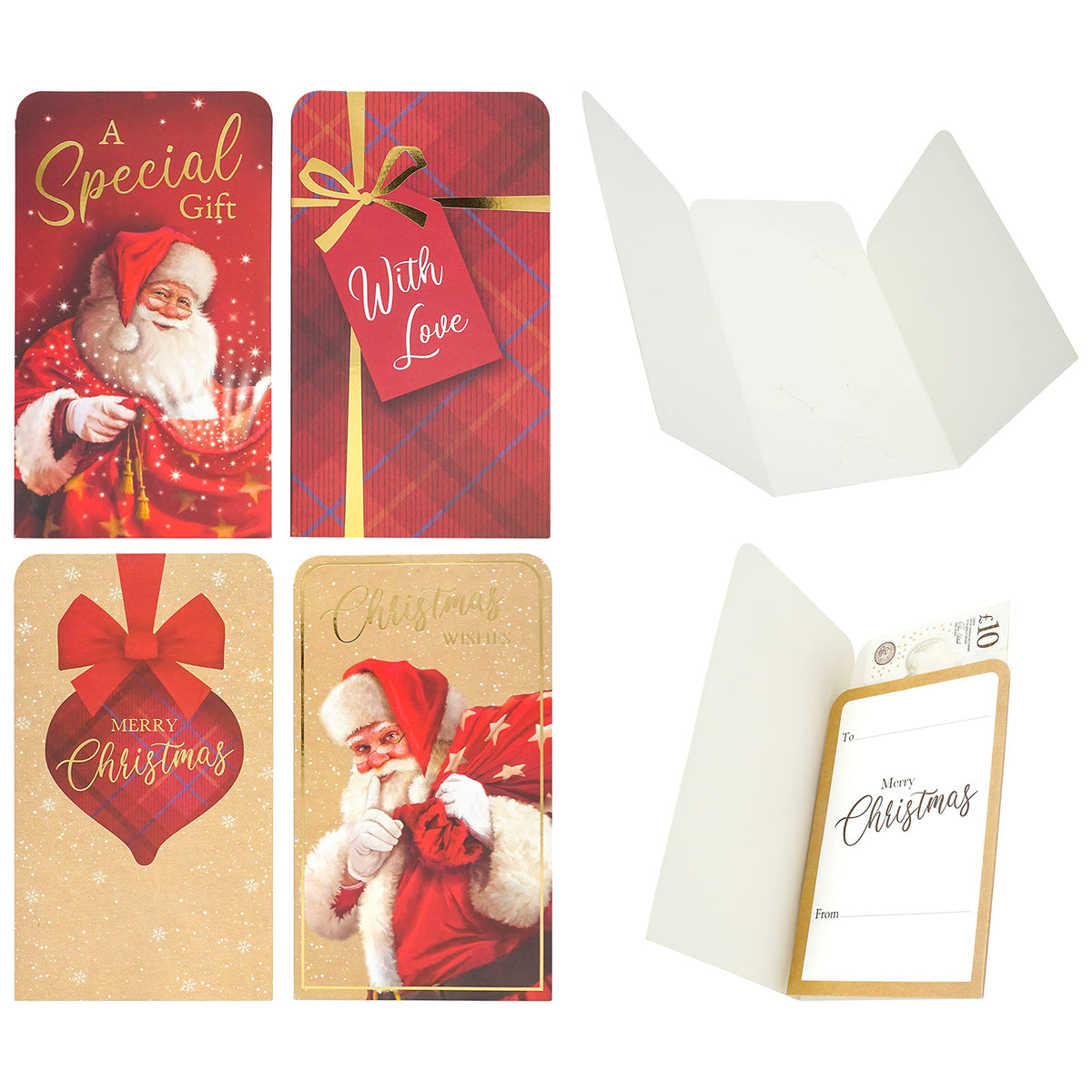 Traditional Christmas Money Wallet Cards 4Pcs with Envelopes