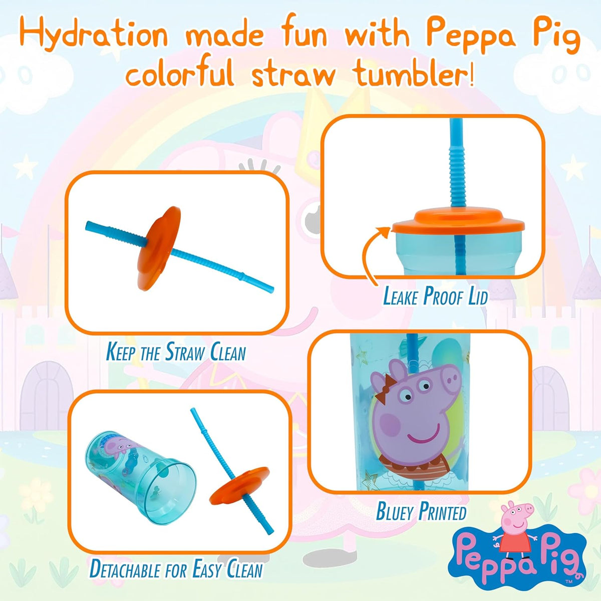 Peppa Pig Kids Licensed Water Tumbler with Straw, 460ml – view 4