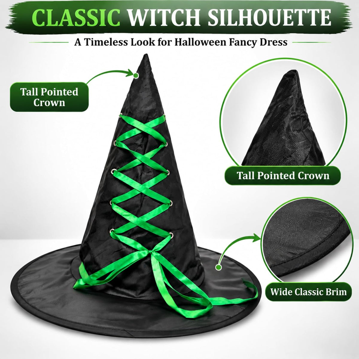Black Halloween Witch Hat with Colourful Ribbon 40cm Tall