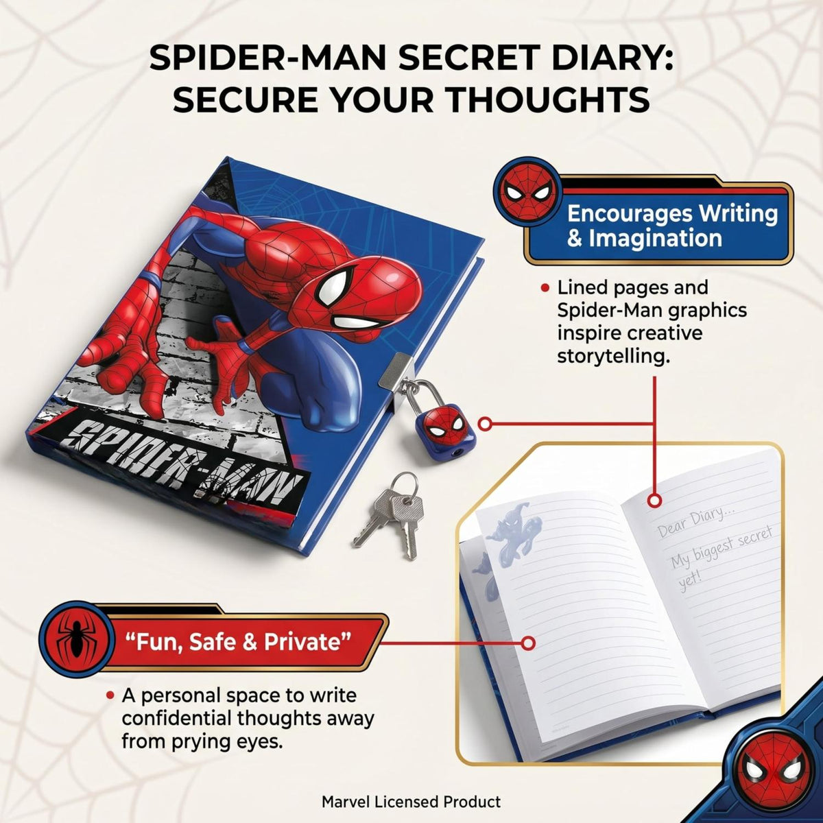 Spider-Man Web Kids Licensed Secret Diary & Magic Ink Pen Stationery Set – view 4