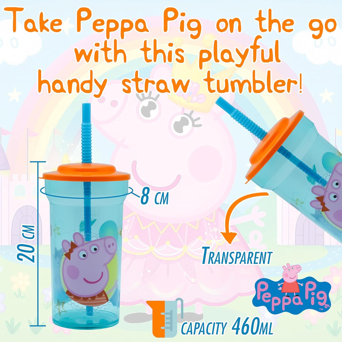Peppa Pig Kids Licensed Water Tumbler with Straw, 460ml – view 5