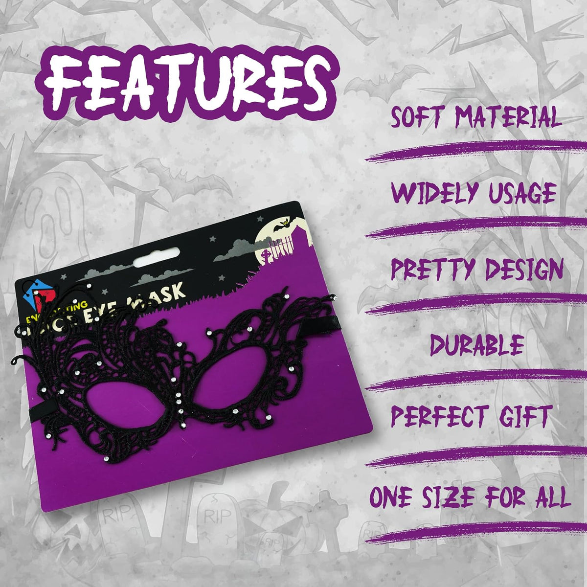Black Lace Masquerade Halloween Eyemask for Women 22.8cm