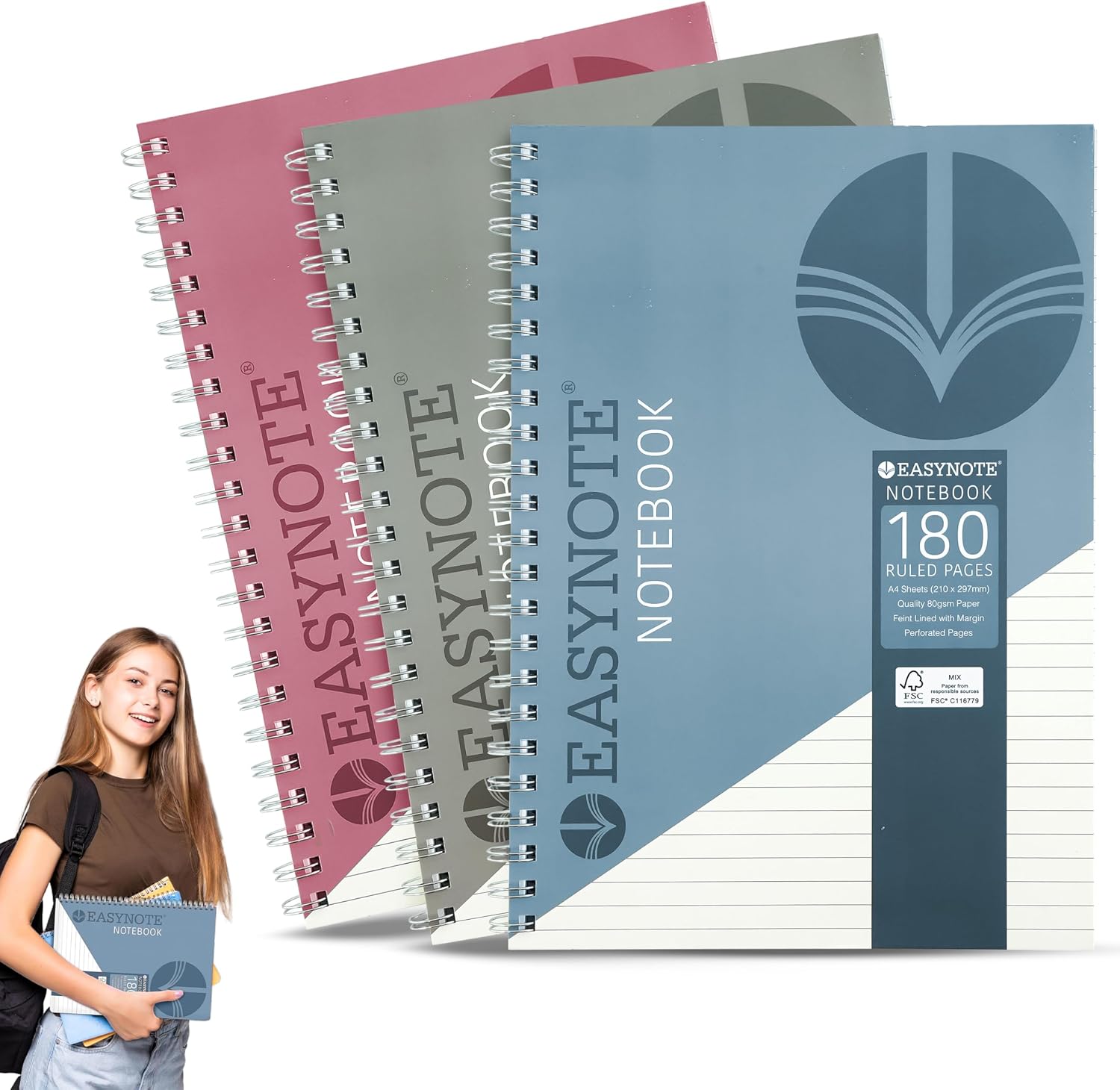 A4 Blue Composition Notebook with 180 Tear-Out Pages