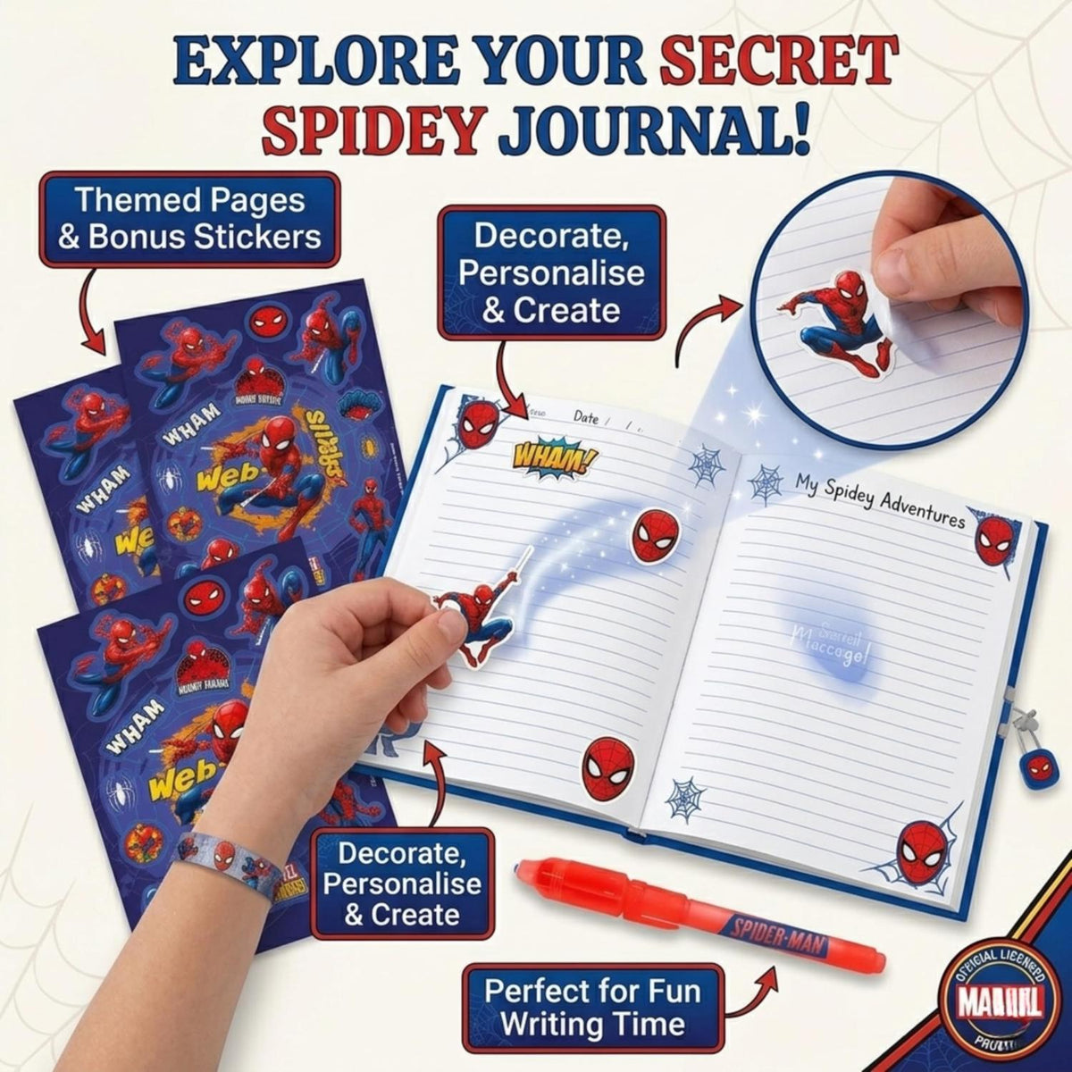Spider-Man Kids Licensed Secret Diary & Magic Ink Pen Stationery Set – view 3