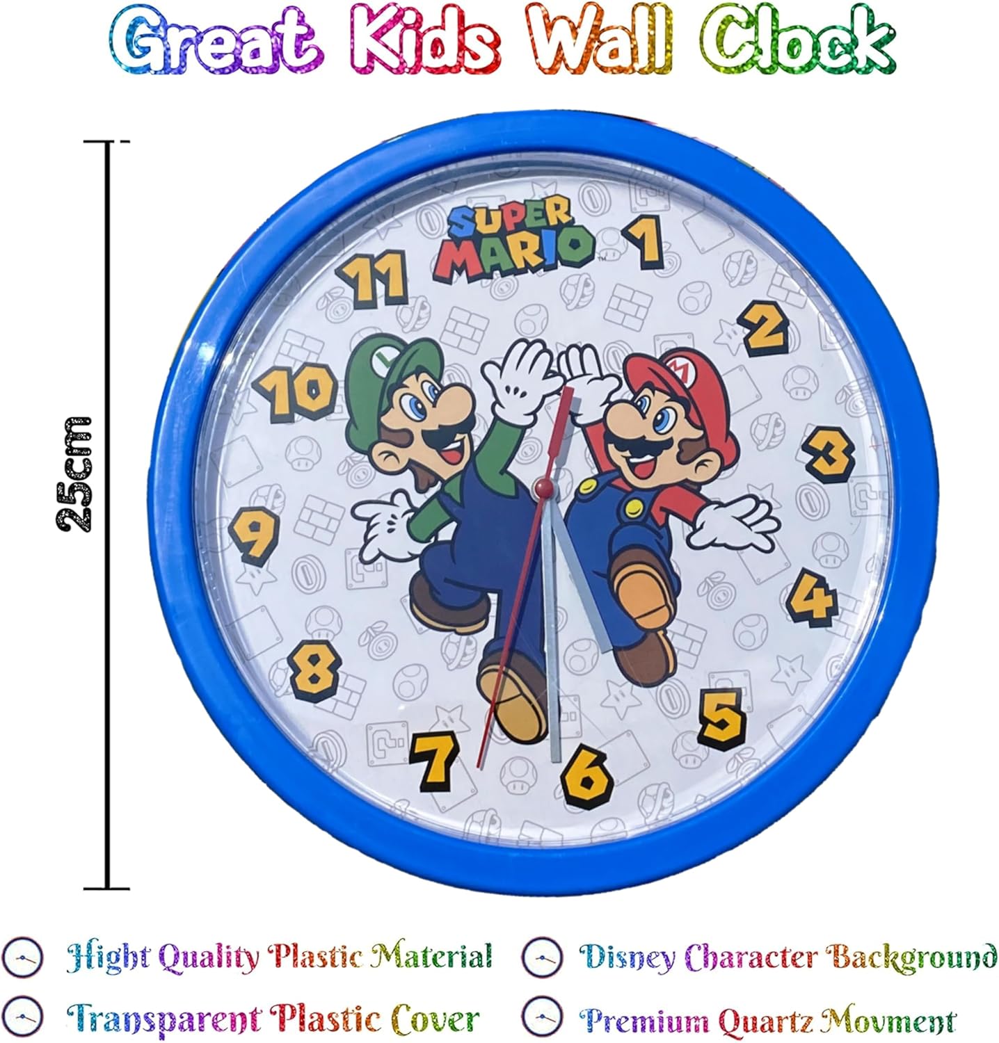 Children Modern Wall Clock Battery Operated, Wall Decor Gift for Kids