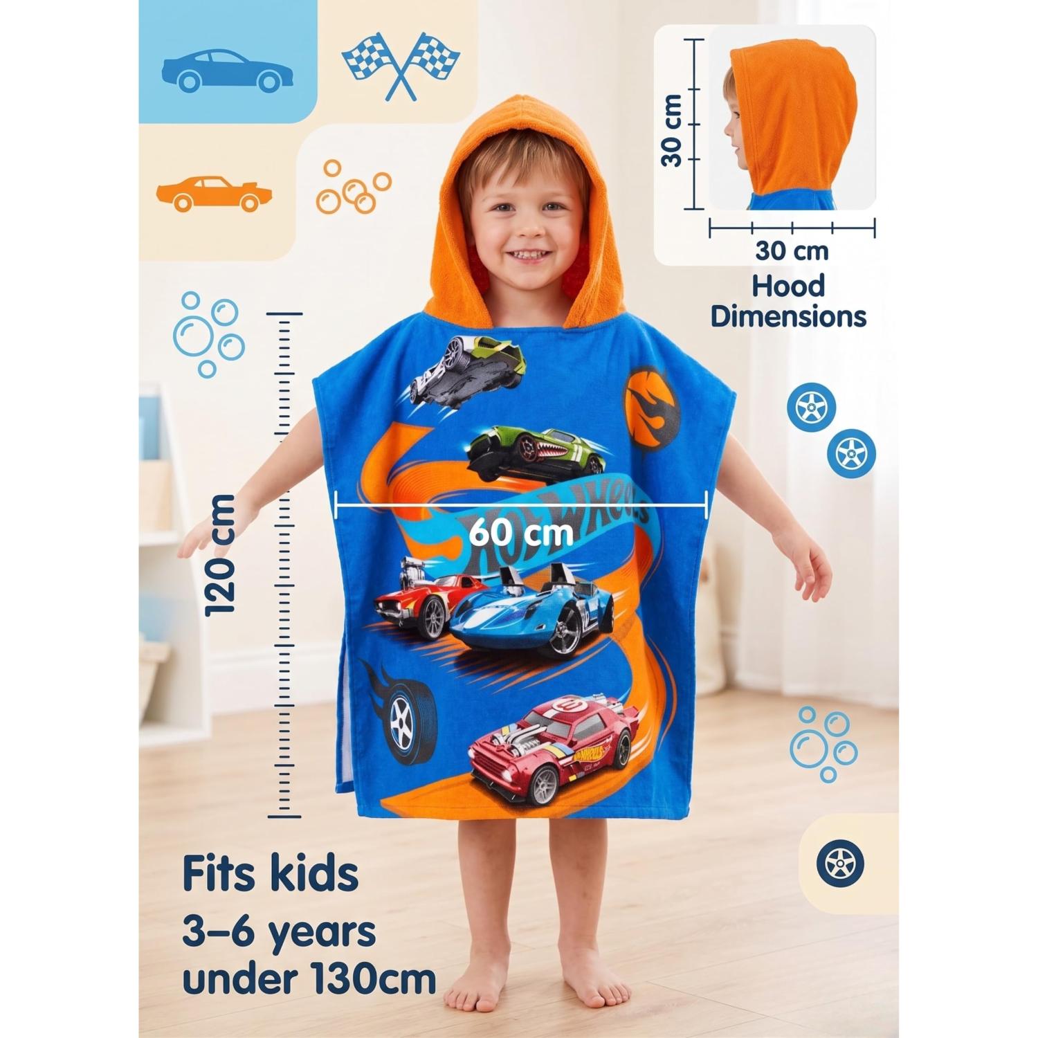 Kids Hooded Towel Poncho Cotton 120cm - Assorted