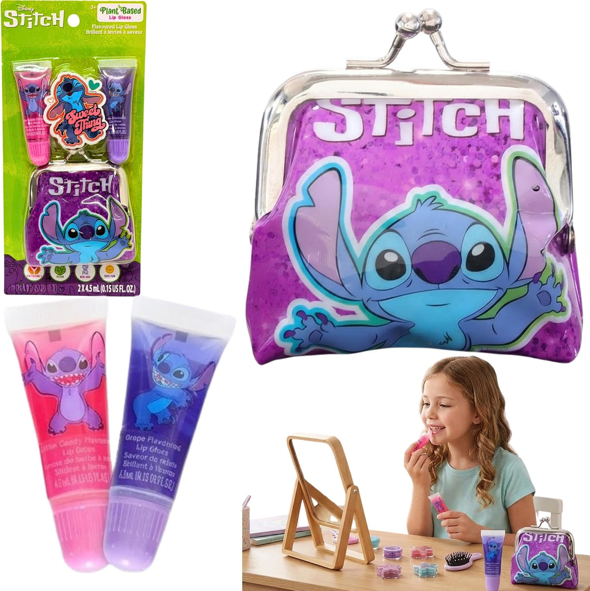 Disney Stitch 2Pcs Lip Gloss & Coin Purse Set