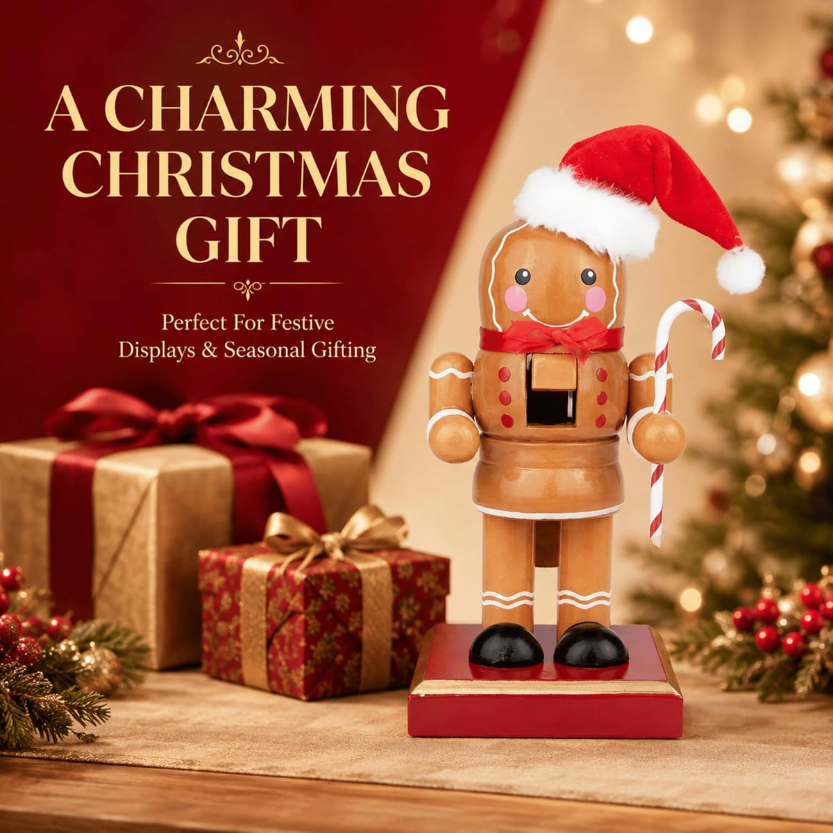 Wooden Gingerbread Christmas Nutcracker Figure Decoration 18cm