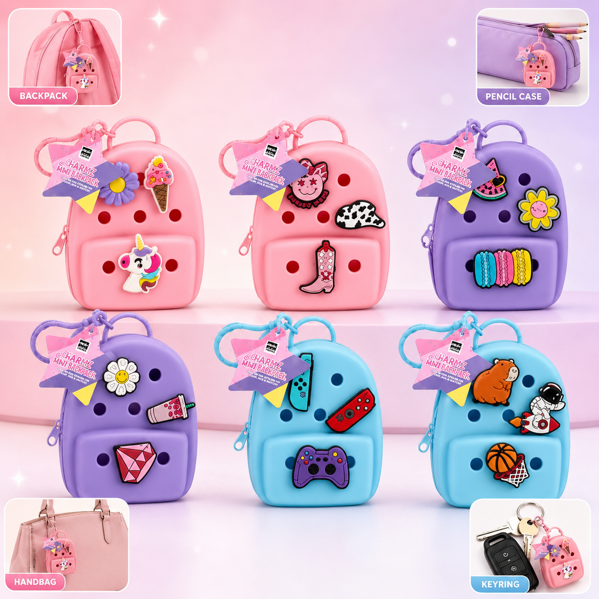 10cm Mini Bag Charm Keyring with Charms - 1x Random