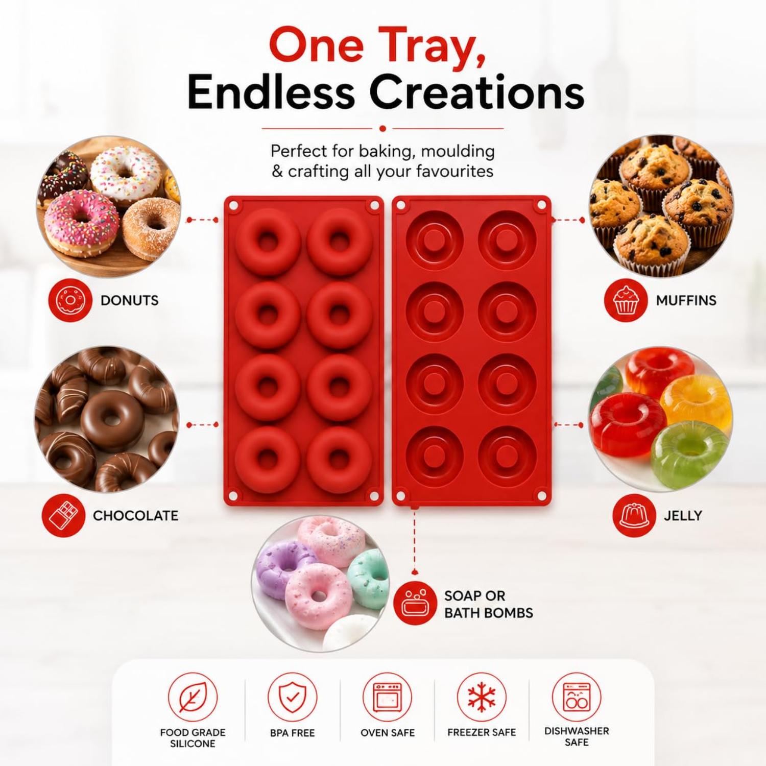 Non Stick Silicone Donut Mould 18 & 8 Cavity - Assorted