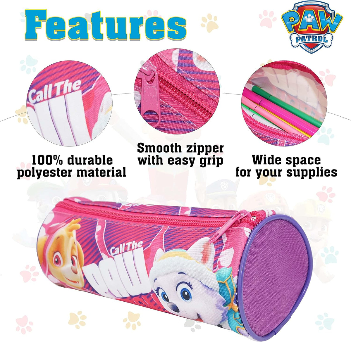 PAW Patrol Skye Kids Licensed Premium Barrel Pencil Case 22cm – view 4
