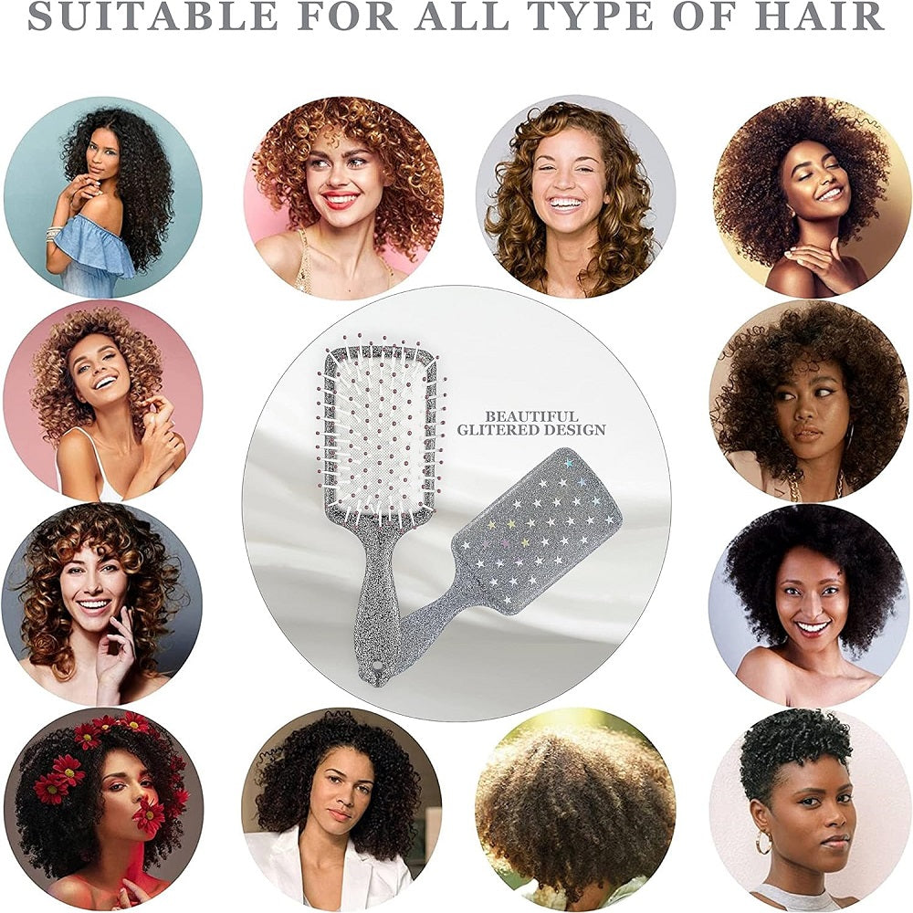 Glittery Star Paddle Hair Brush - Silver