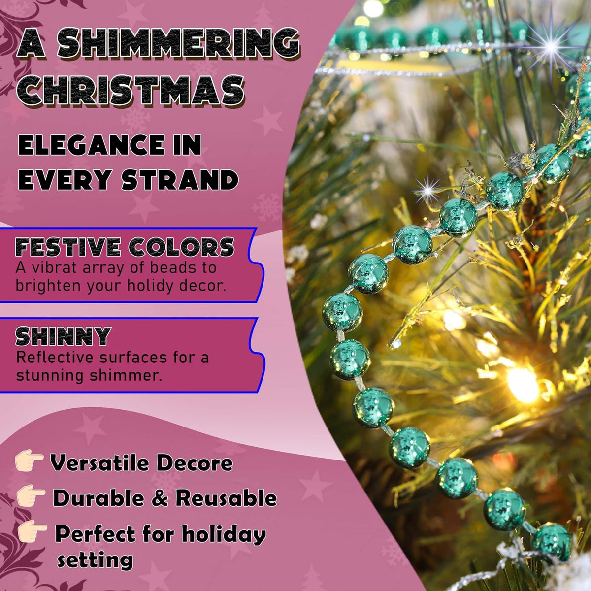 10m Bead Garland Christmas Tree Decoration