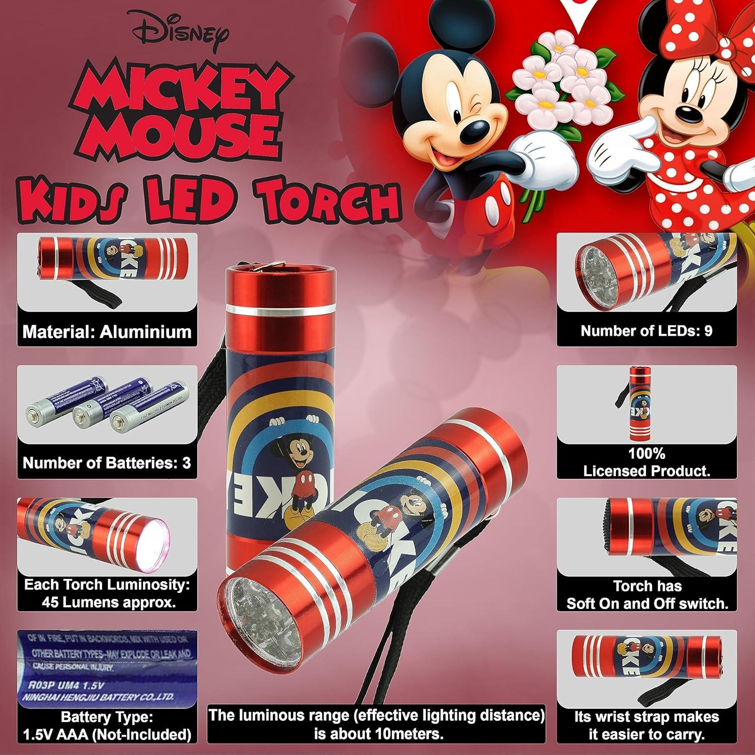 Mickey Mouse 9 LEDs Aluminium Torch for Kids - Assorted