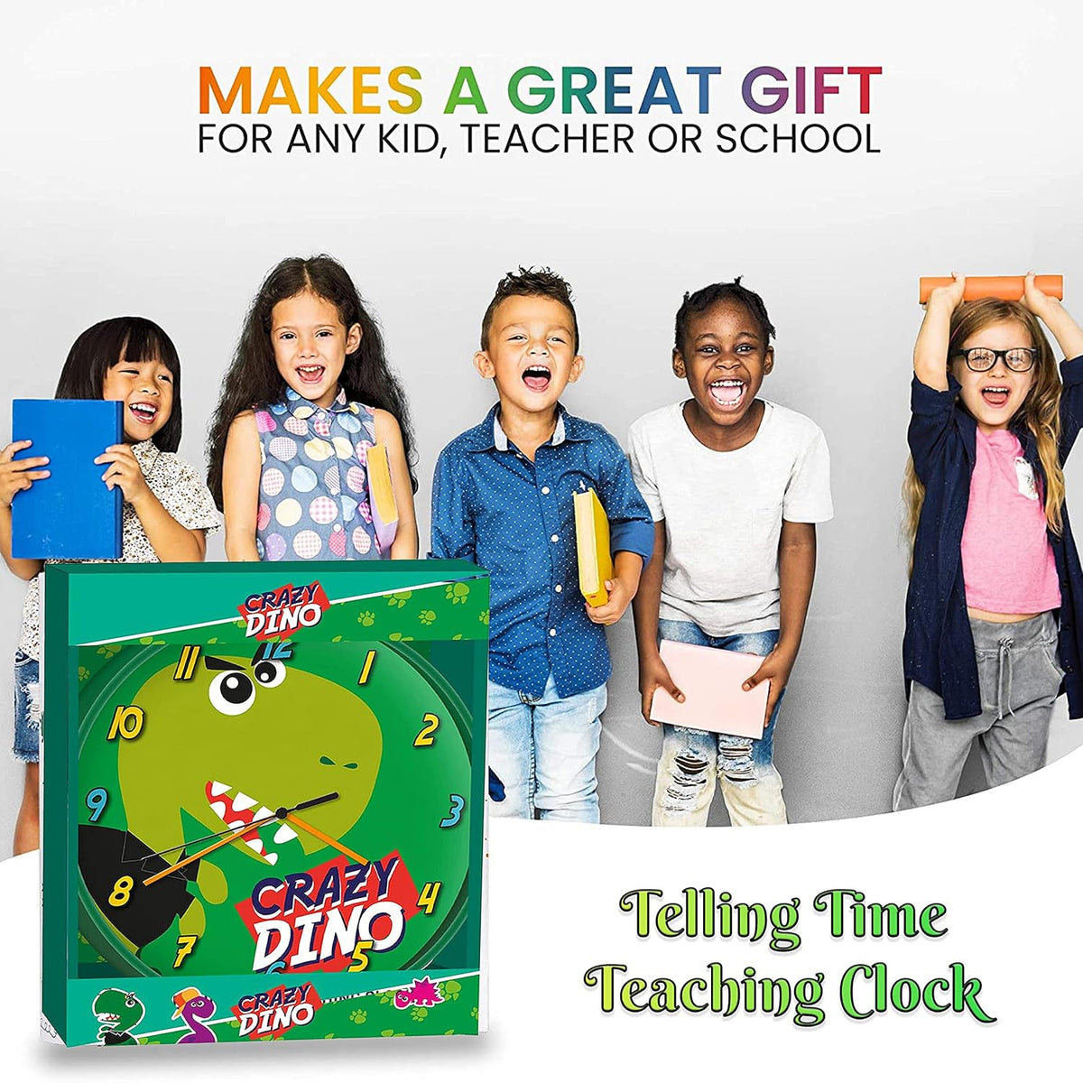 Crazy Dino Kids Licensed Round Wall Clock 25cm – view 5
