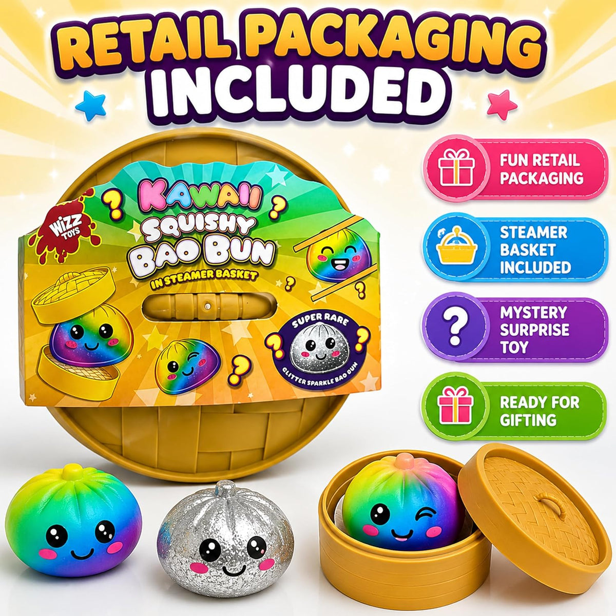 8.5cm Rainbow Dumpling Squishy Toy (Super Rare Silver Glitter) – view 5