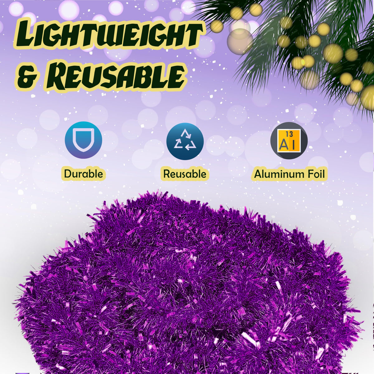 Chunky Tinsel Garland 2m - Christmas Tree Decoration