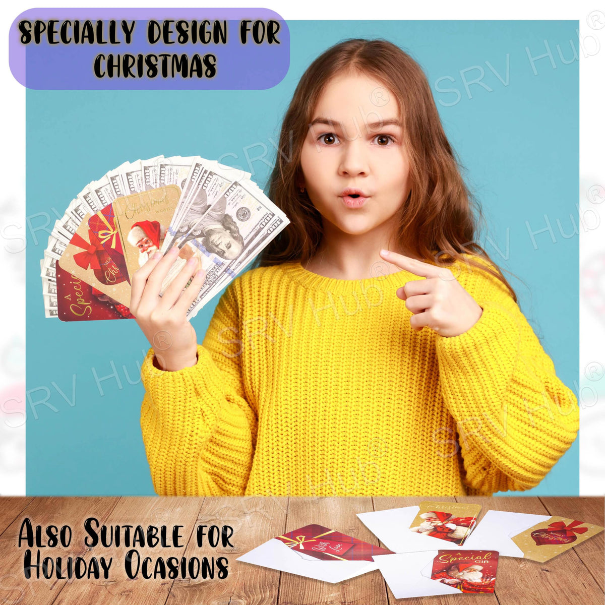 Traditional Christmas Money Wallet Cards 4Pcs with Envelopes