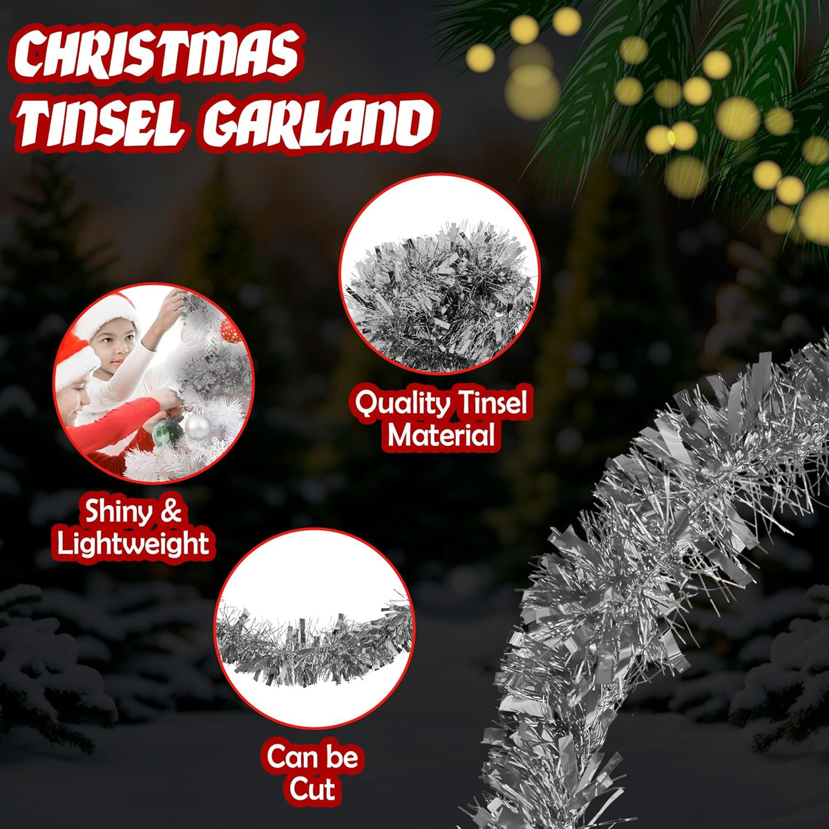 Chunky Tinsel Garland 2m - Christmas Tree Decoration