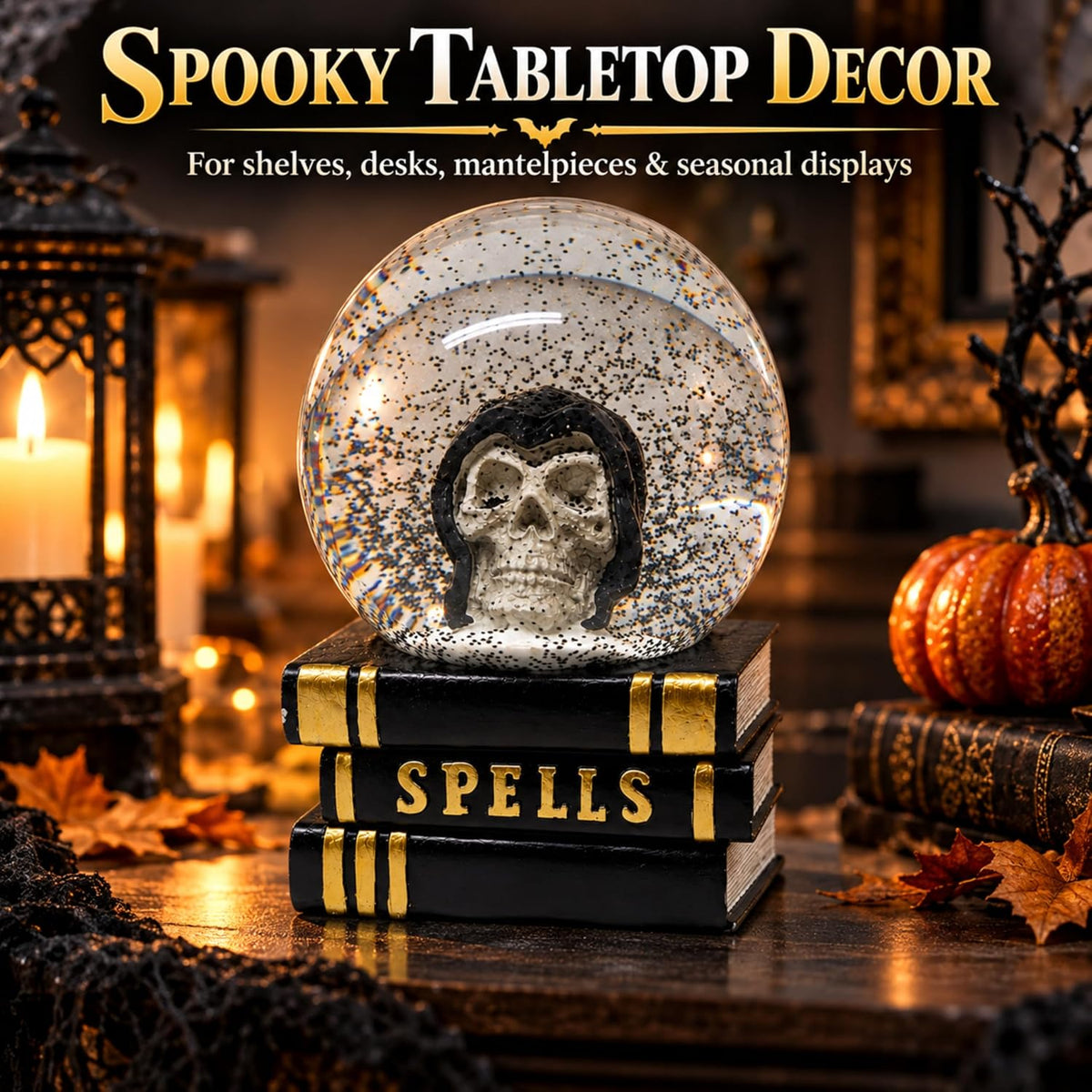 Halloween Snow Globe Decoration with Skull Head 18cm