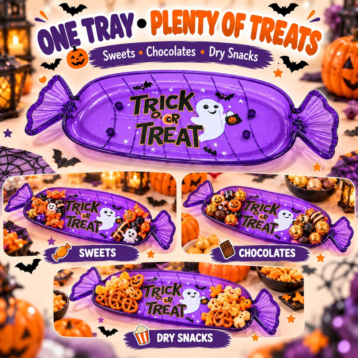 Halloween Candy Plate Purple 35cm