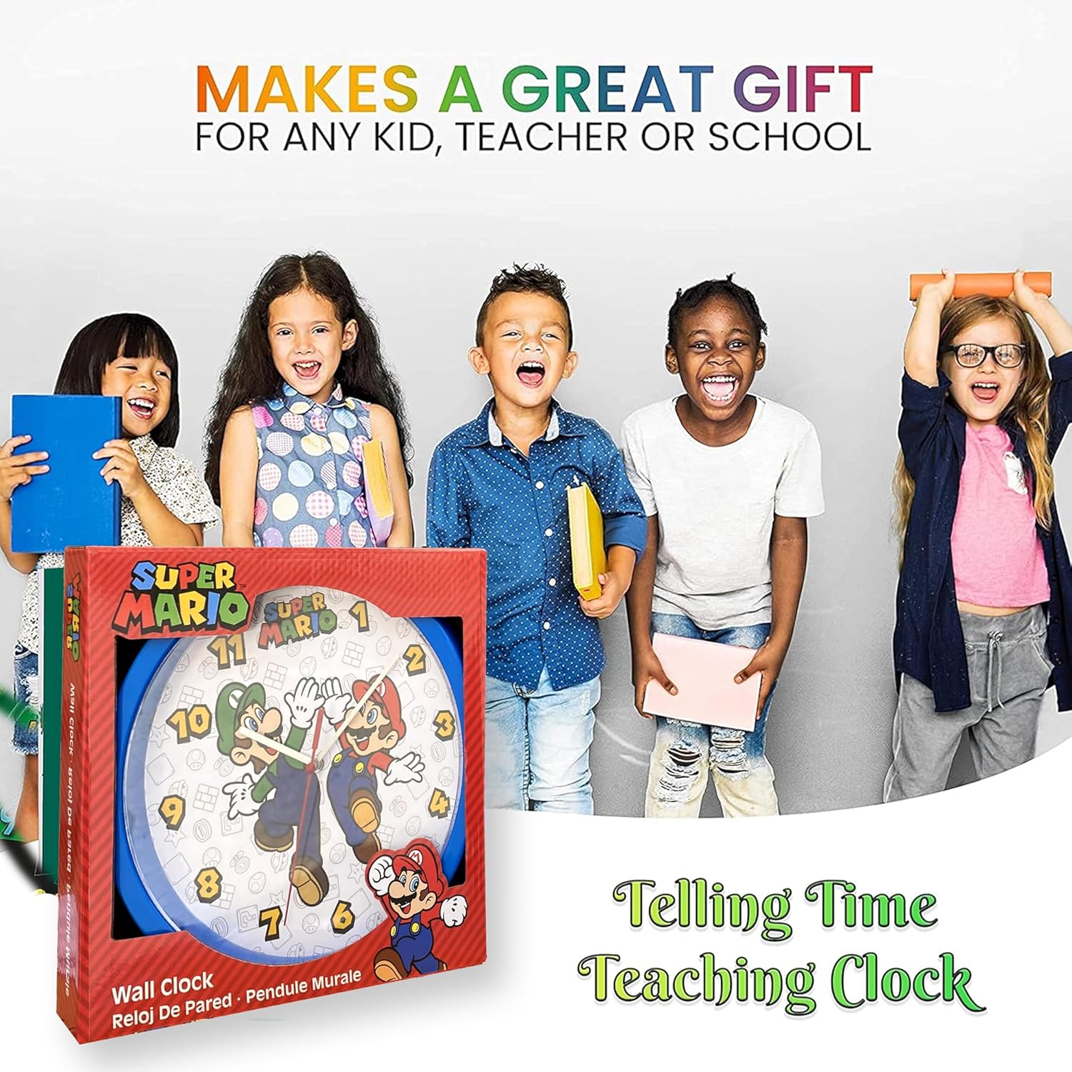 Children Modern Wall Clock Battery Operated, Wall Decor Gift for Kids