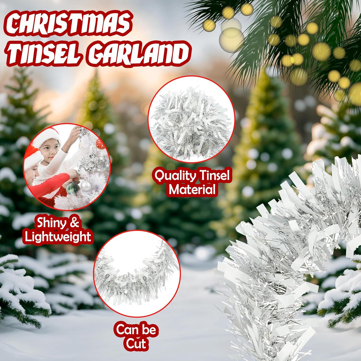 Chunky Tinsel Garland 2m - Christmas Tree Decoration