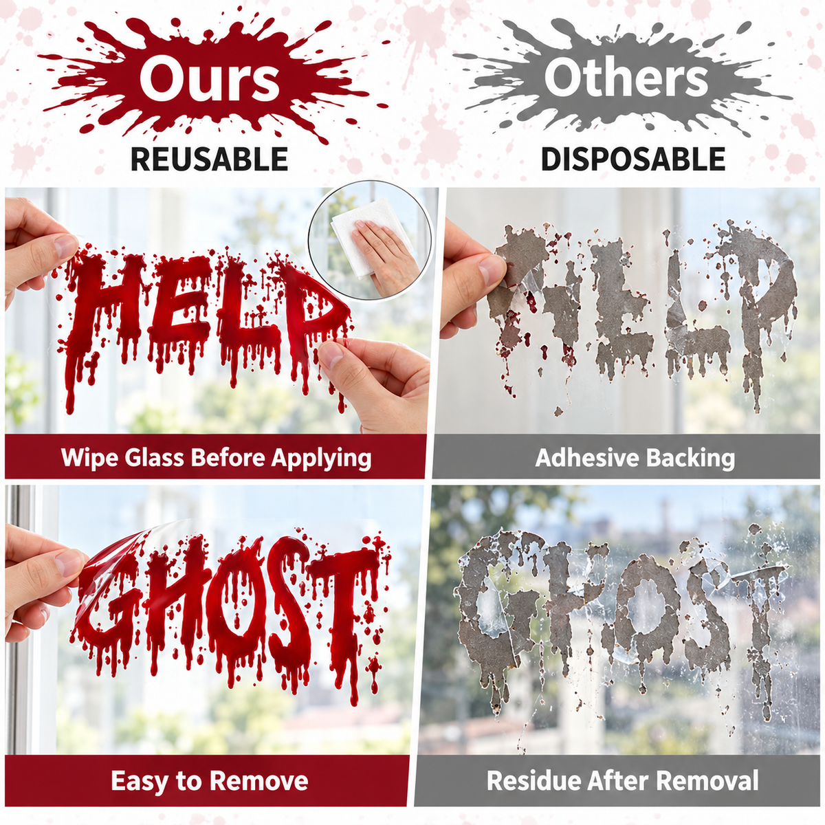 Halloween Bloody Horror Words Window Stickers Sheet