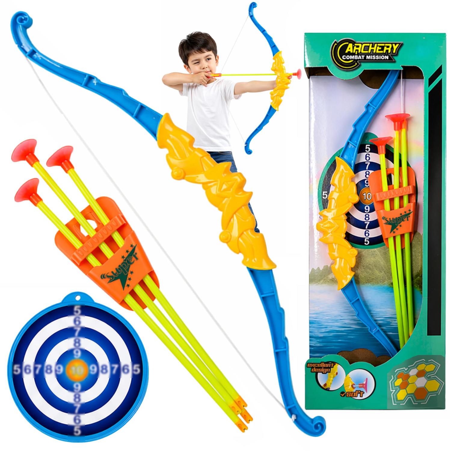 43cm Kids Archery Set with Bow, Arrow, Suction Arrows & Target – Assorted
