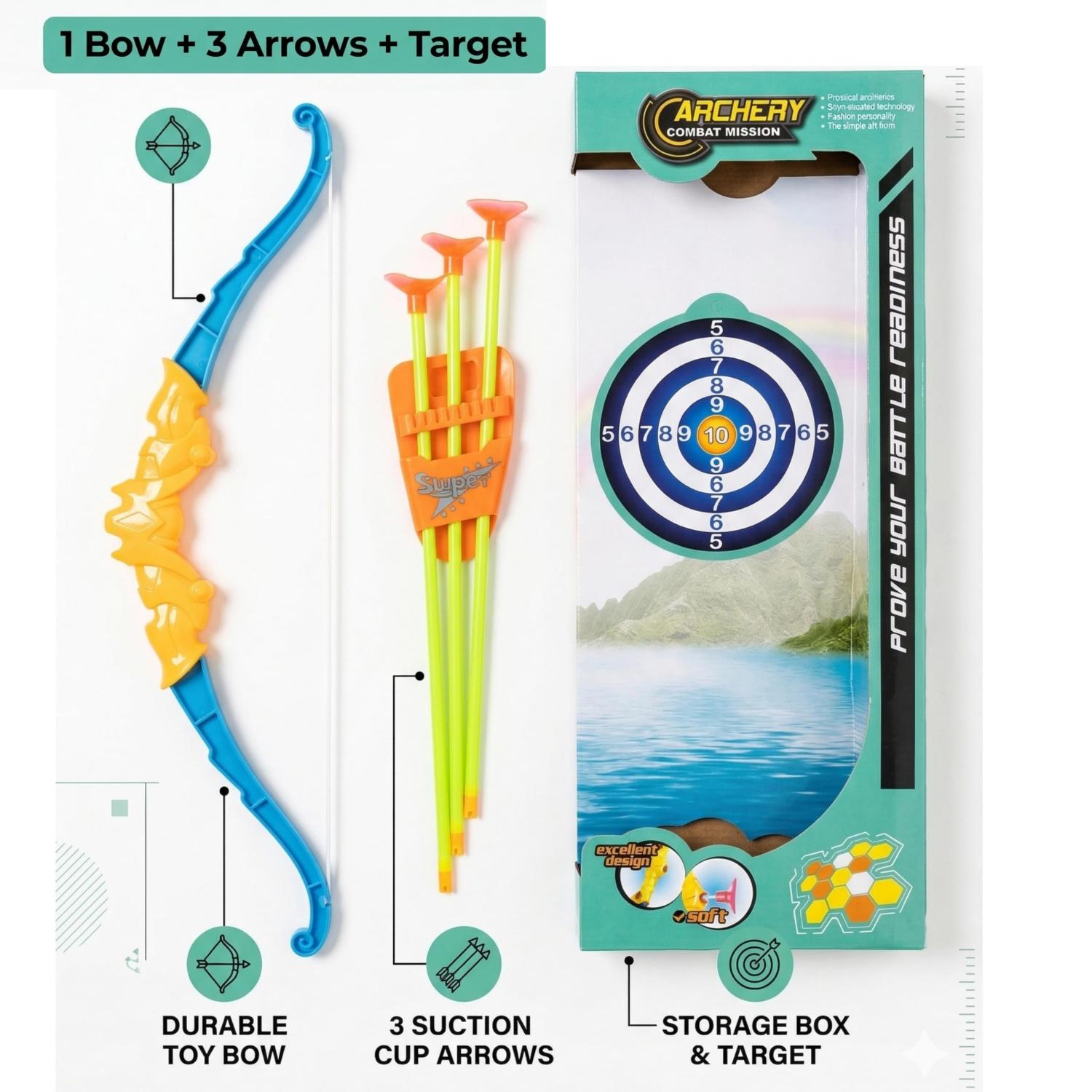 43cm Kids Archery Set with Bow, Arrow, Suction Arrows & Target – Assorted