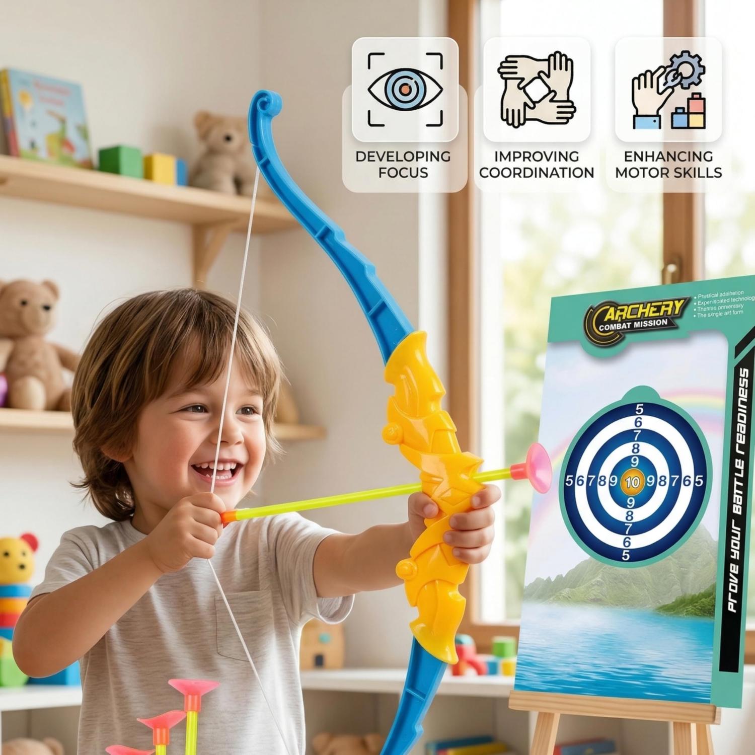 43cm Kids Archery Set with Bow, Arrow, Suction Arrows & Target – Assorted