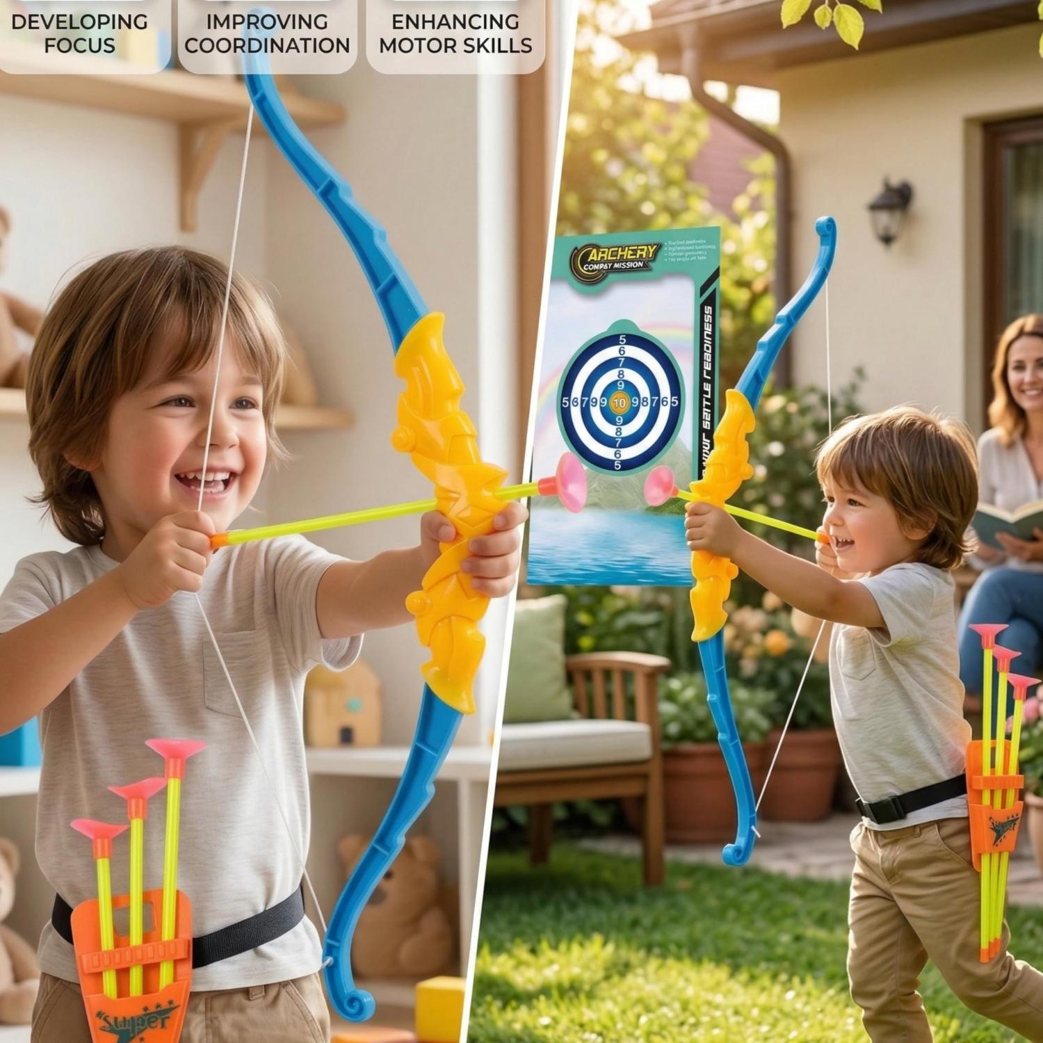 43cm Kids Archery Set with Bow, Arrow, Suction Arrows & Target – Assorted
